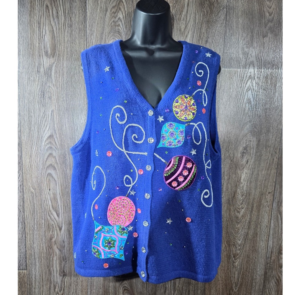 Kim Rogers‎ Knit Vest Embellished Sequence Holiday Christmas Ornament XL